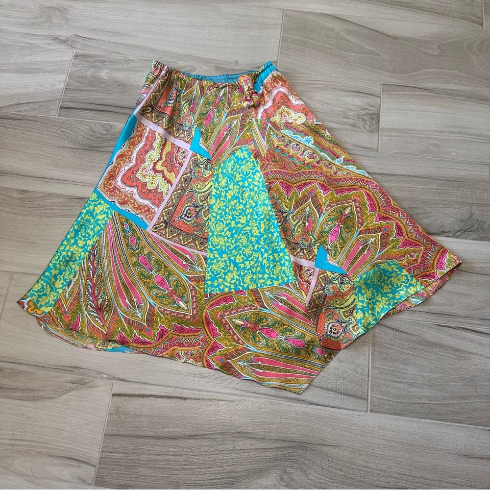 Vintage Silk Boho Colorful Paisley Women's Skirt Patchwork - Picture 2 of 10
